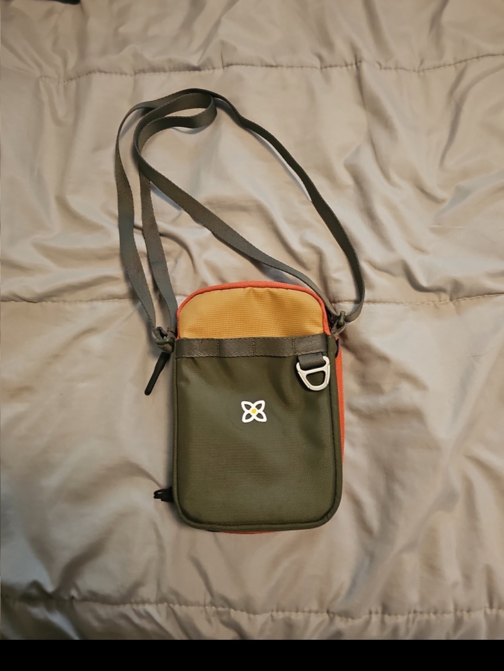 Sherpani Olive Crossbody Bag with Mustard and Orange Accents